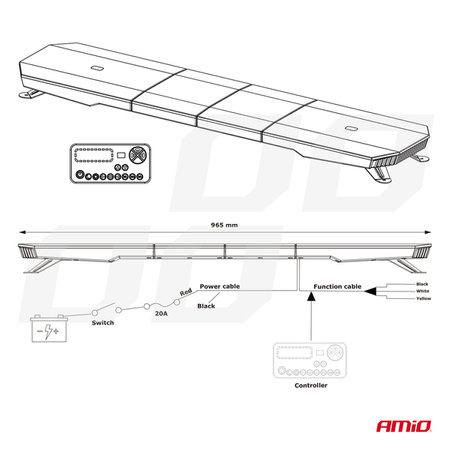 Beam LED výstražné světlo 51 funkcí 137cm schválení R65 R10 12-24V