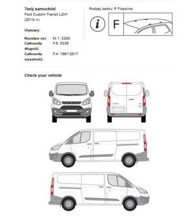 Střešní plošina kufru Ford Transit Custom L2H1