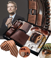 ZESTAW BOX PREZENTOWY MĘSKI PORTFEL PASEK BRĄZOWY OKULARY BRANSOLETKI KRAWAT PREZENT NA ŚWIĘTA