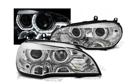 Světla Bmw X5 E70 07-10 kroužky 3d drl chrom xenon