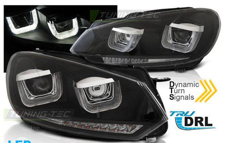 Světla vw golf 6 vi 08-12 u-type černá drl dts led