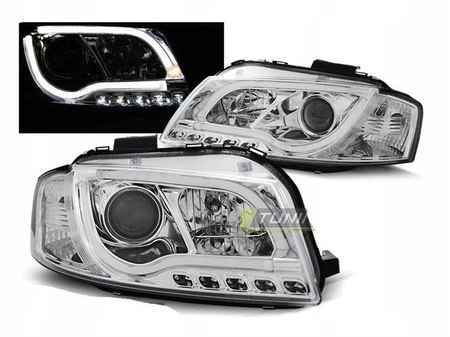 Světlomety Audi A3 8p 03-08 led trubice chrom