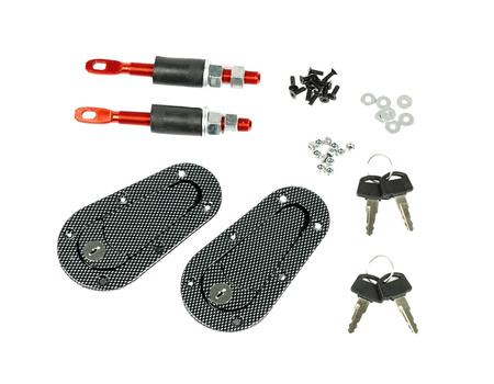 Upevňovací prvky kapoty AERO + klíč / Carbon style